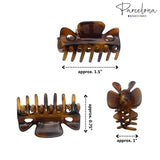 Parcelona French Classic 1.5" Small Celluloid Set of 3 Hair Claws for Women