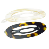 French Amie Oval Cut Out Small Handmade Celluloid Snap Hair Barrettes (2Pcs)