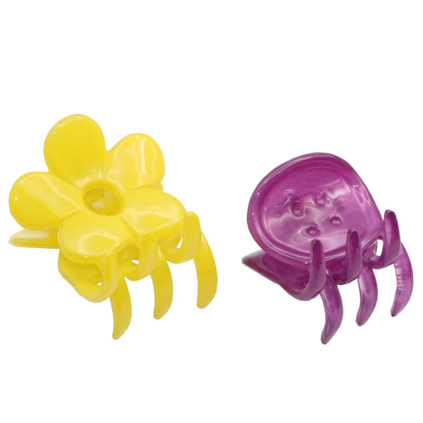 Parcelona French Classic Mini Yellow N Purple Celluloid Hair Claws for Women