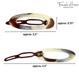 French Amie Oval Cut Out Small Handmade Celluloid Snap Hair Barrettes (2Pcs)