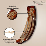 French Amie Curved Oblong Large Celluloid Handmade Hair Barrette for Women