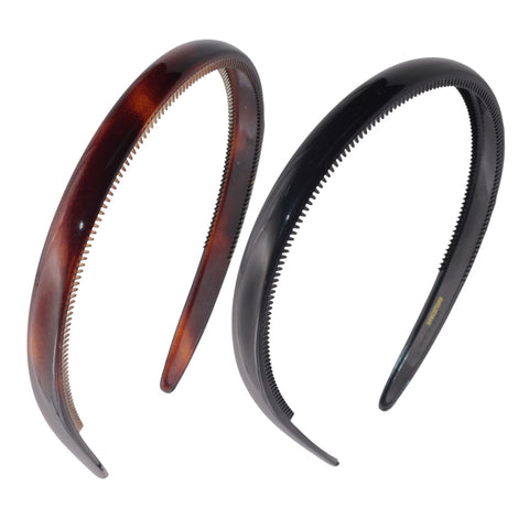 Parcelona French Reg Shell and Black Celluloid Hair Headbands for Women (2 Pcs)