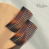 Parcelona French Shell Celluloid 16 Teeth Side Hair Combs for Women (2 Pcs)