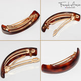 French Amie Curved Oblong Large Celluloid Handmade Hair Barrette for Women