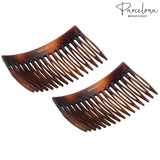 Parcelona French Shell Celluloid 16 Teeth Side Hair Combs for Women (2 Pcs)