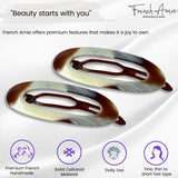 French Amie Oval Cut Out Small Handmade Celluloid Snap Hair Barrettes (2Pcs)