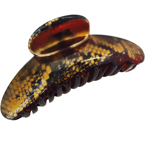 Parcelona French Golden Choco Dark Brown Large Celluloid Hair Claw for Women